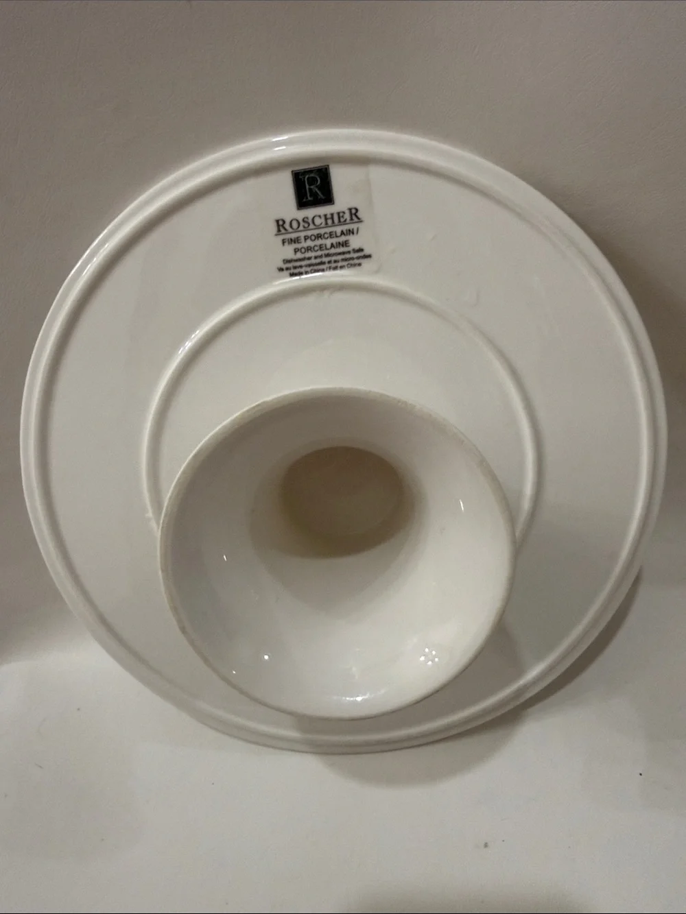 Roscher Classic White Textured Porcelain Ceramic Cake Pedestal Serving Platter